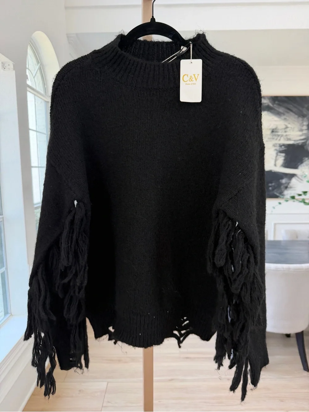 C&V Chelsea & Violet Fringe Distressed Sweater